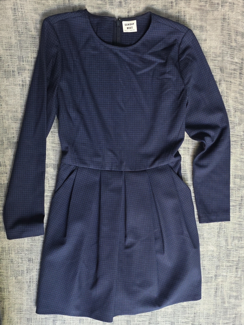 Sunday Best Midnight Blue Long-Sleeve Pleated Mini Dress